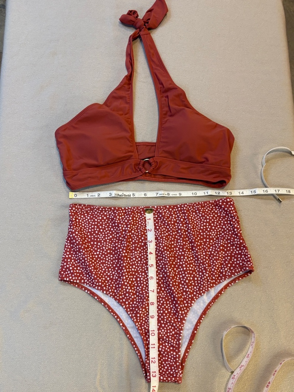 SHEIN Swim Burnt Orange Two-Piece Bikini Set with High-Waist Dot Print Bottom L
